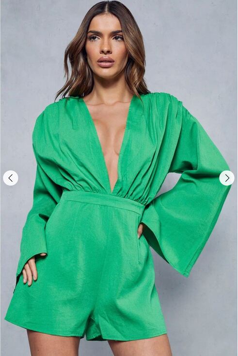 MissPap Pants - NEW MissPap Plunge Front Romper 6 Green Tie Back Playsuit Linen Look Glam